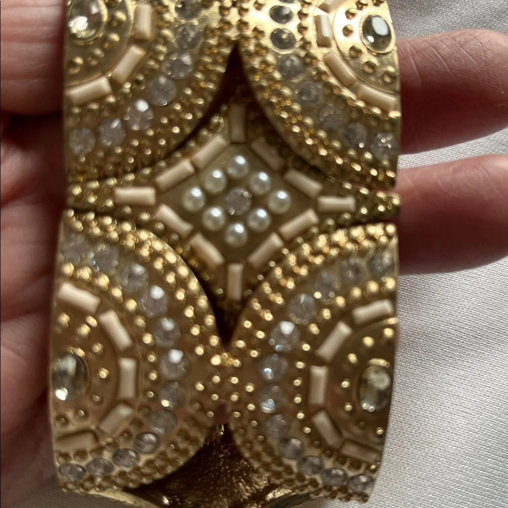 Loft Moroccan - inspired golden bracelet with rhinestones and pearls. Cuff